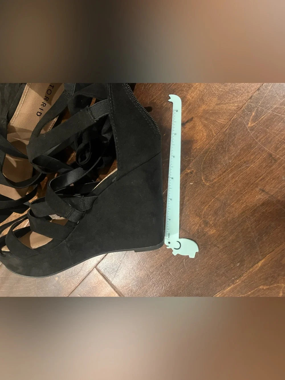 Torrid Black Suede Strappy Lace-Up Ankle-Wrap wedge sandals size WW 6.5